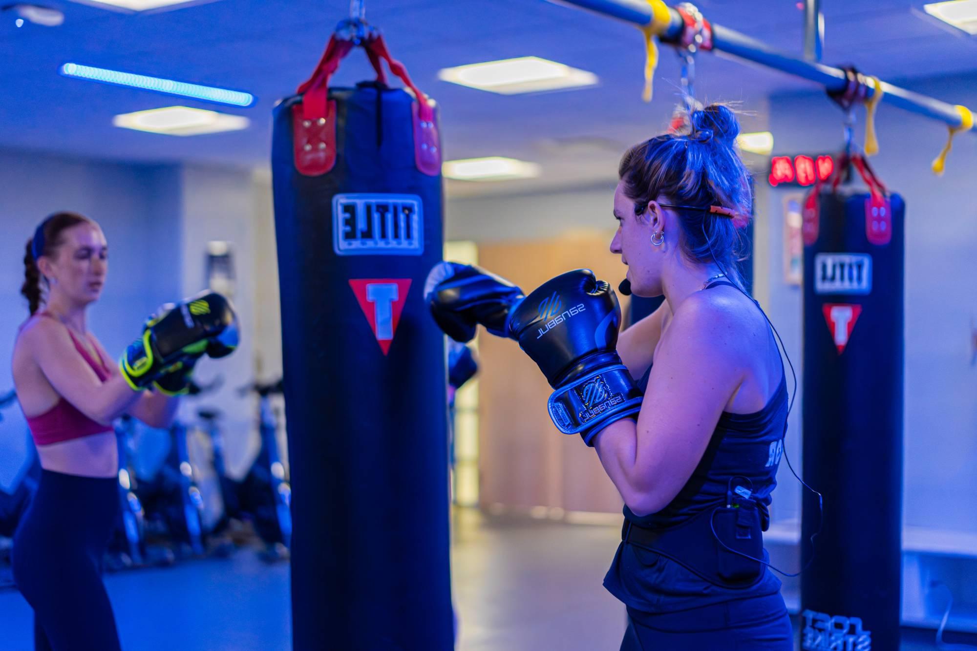 Students in a group fitness class.